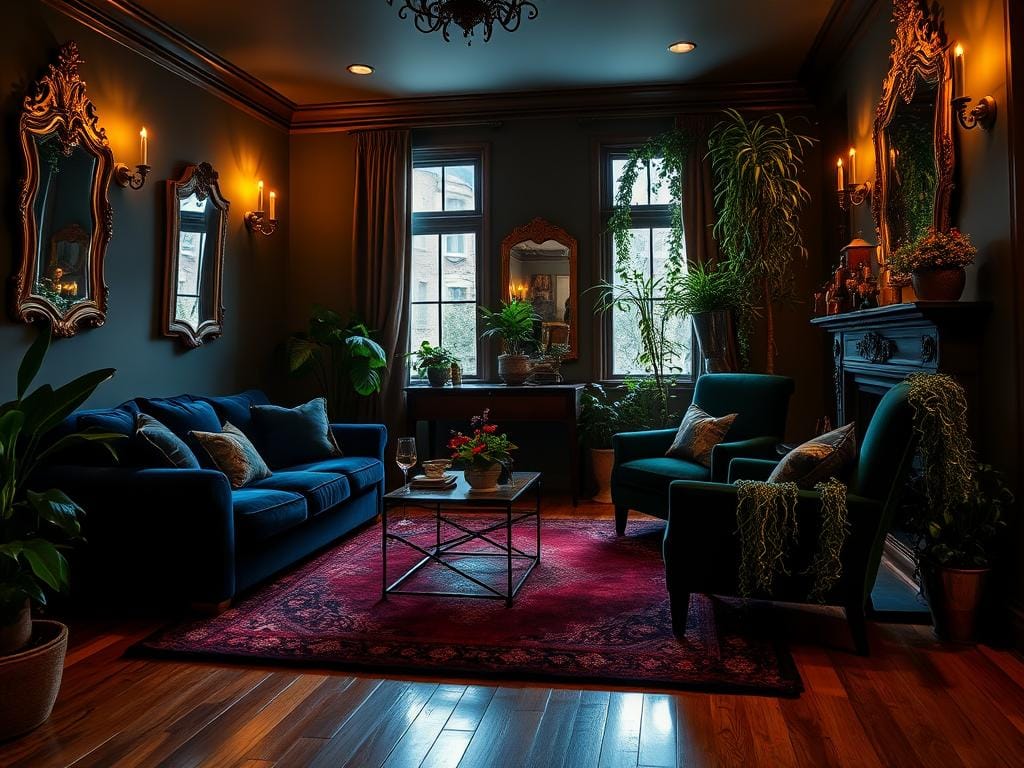 accent colors in dark interiors