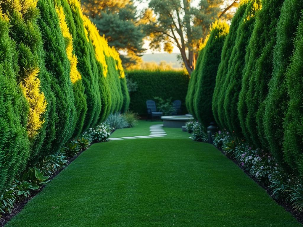 privacy hedges in a backyard