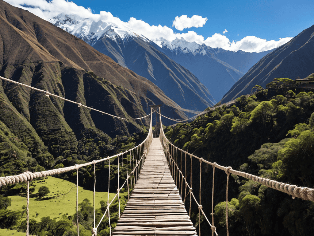 Queshuachaca Rope Bridge Andes scene