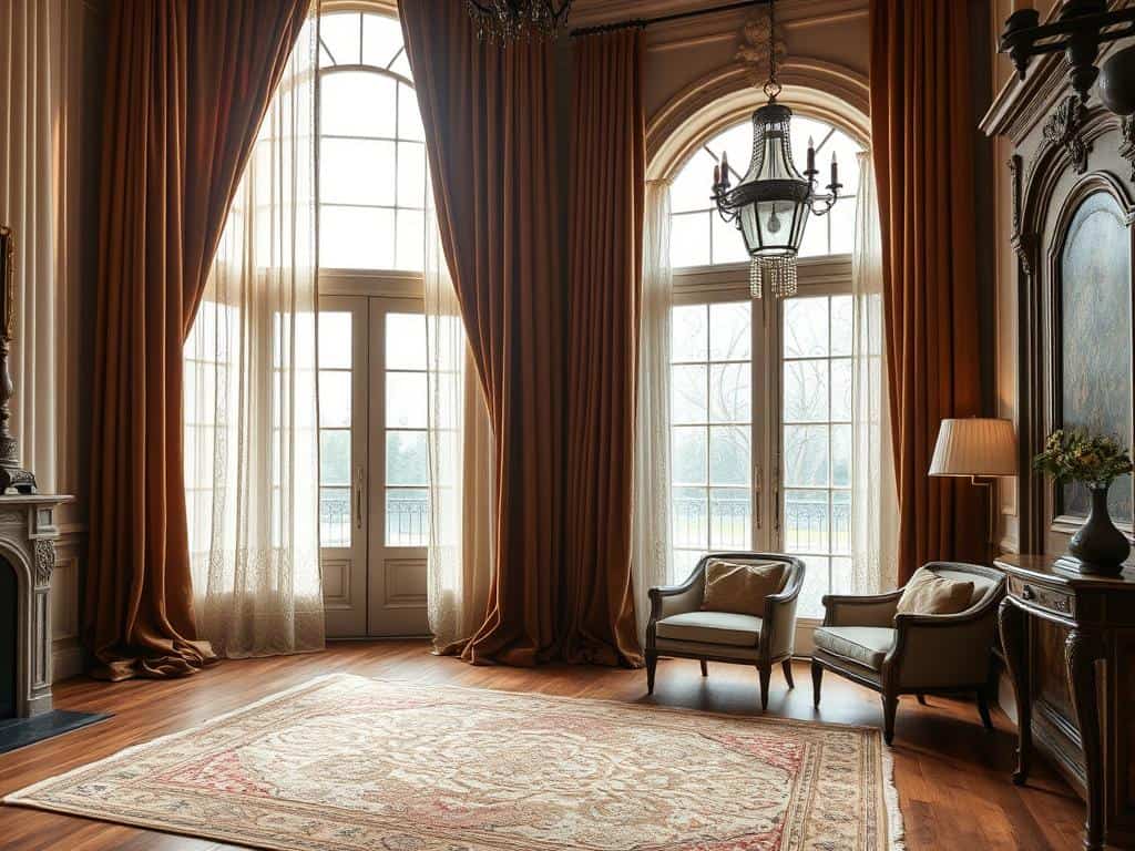Natural textures and luxurious fabrics in rich interiors