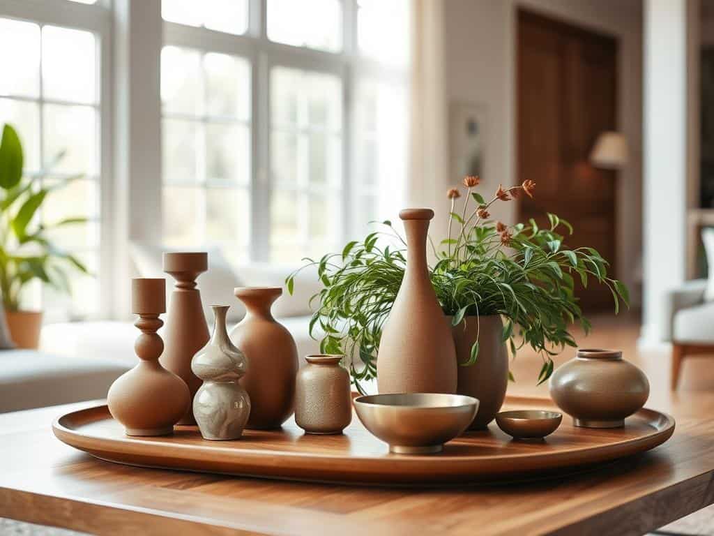 decorative objects on a coffee table