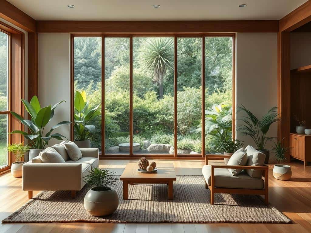 Japandi trends showing low furniture and natural elements